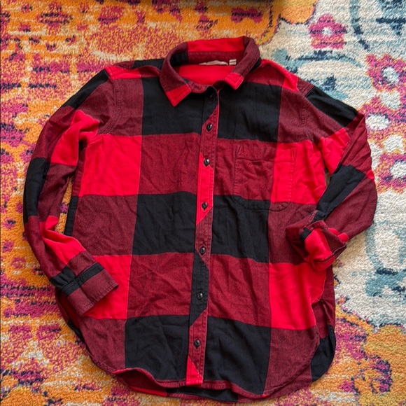 Athleta Red and Black Plaid Button Down Shirt - Picture 1 of 5